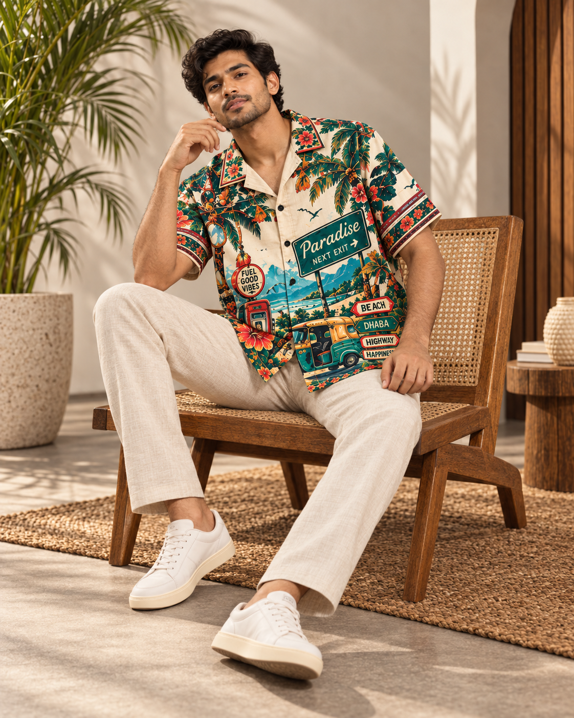 Highway Paradise men's printed casual shirt with retro racing and Indian road-trip design by ZERO CODE - view 2