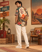 Desert Service Station men's printed casual shirt with retro racing and Indian road-trip design by ZERO CODE - view 4