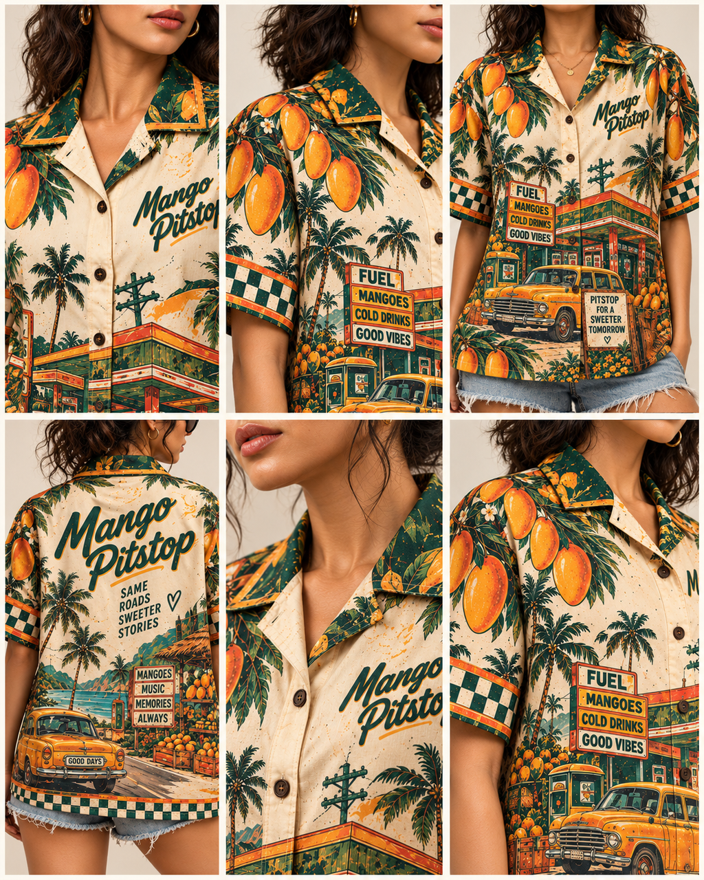 Mango Pitstop women's printed casual shirt with retro racing and Indian road-trip design by ZERO CODE - view 6
