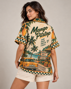 Mango Pitstop women's printed casual shirt with retro racing and Indian road-trip design by ZERO CODE - view 5