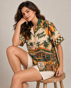 Mango Pitstop women's printed casual shirt with retro racing and Indian road-trip design by ZERO CODE - view 4