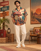 Desert Service Station men's printed casual shirt with retro racing and Indian road-trip design by ZERO CODE - view 2