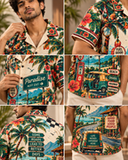 Highway Paradise men's printed casual shirt with retro racing and Indian road-trip design by ZERO CODE - view 5