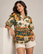 Mango Pitstop women's printed casual shirt with retro racing and Indian road-trip design by ZERO CODE - view 3