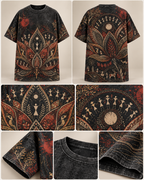 Burnt Lotus Ritual men's oversized t-shirt with Madhubani folk-art design by ZERO CODE - view 6