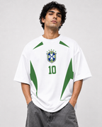 🇧🇷 Brazil No. 10 Oversized Football T-Shirt – White Edition