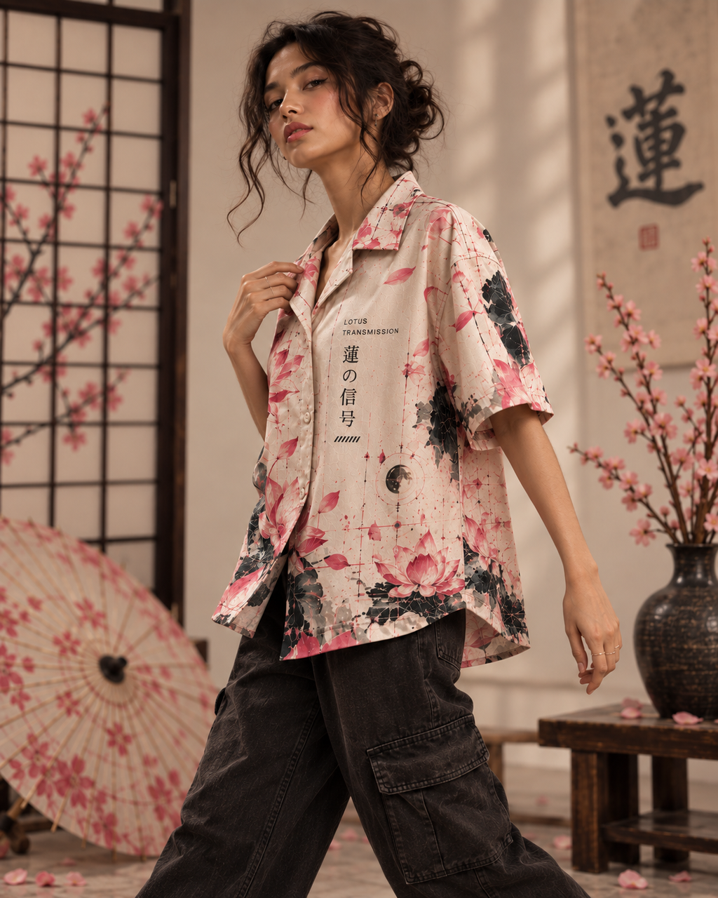 Lotus Transmission women's printed casual shirt with Indian mythology design by ZERO CODE - view 5