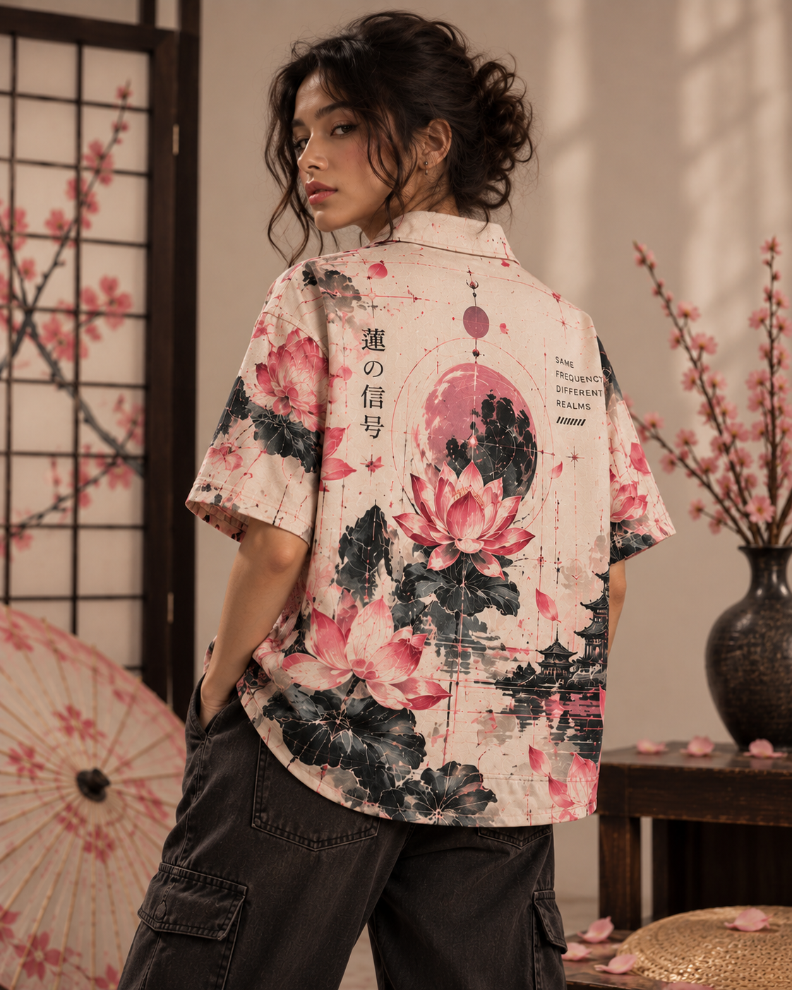 Lotus Transmission women's printed casual shirt with Indian mythology design by ZERO CODE - view 2