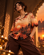 Ayodhya Sunset.exe women's printed casual shirt with Indian mythology design by ZERO CODE