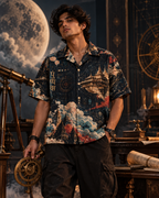 Pushpaka Night Flight men's printed casual shirt with Indian mythology design by ZERO CODE
