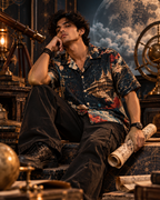 Pushpaka Night Flight men's printed casual shirt with Indian mythology design by ZERO CODE - view 2
