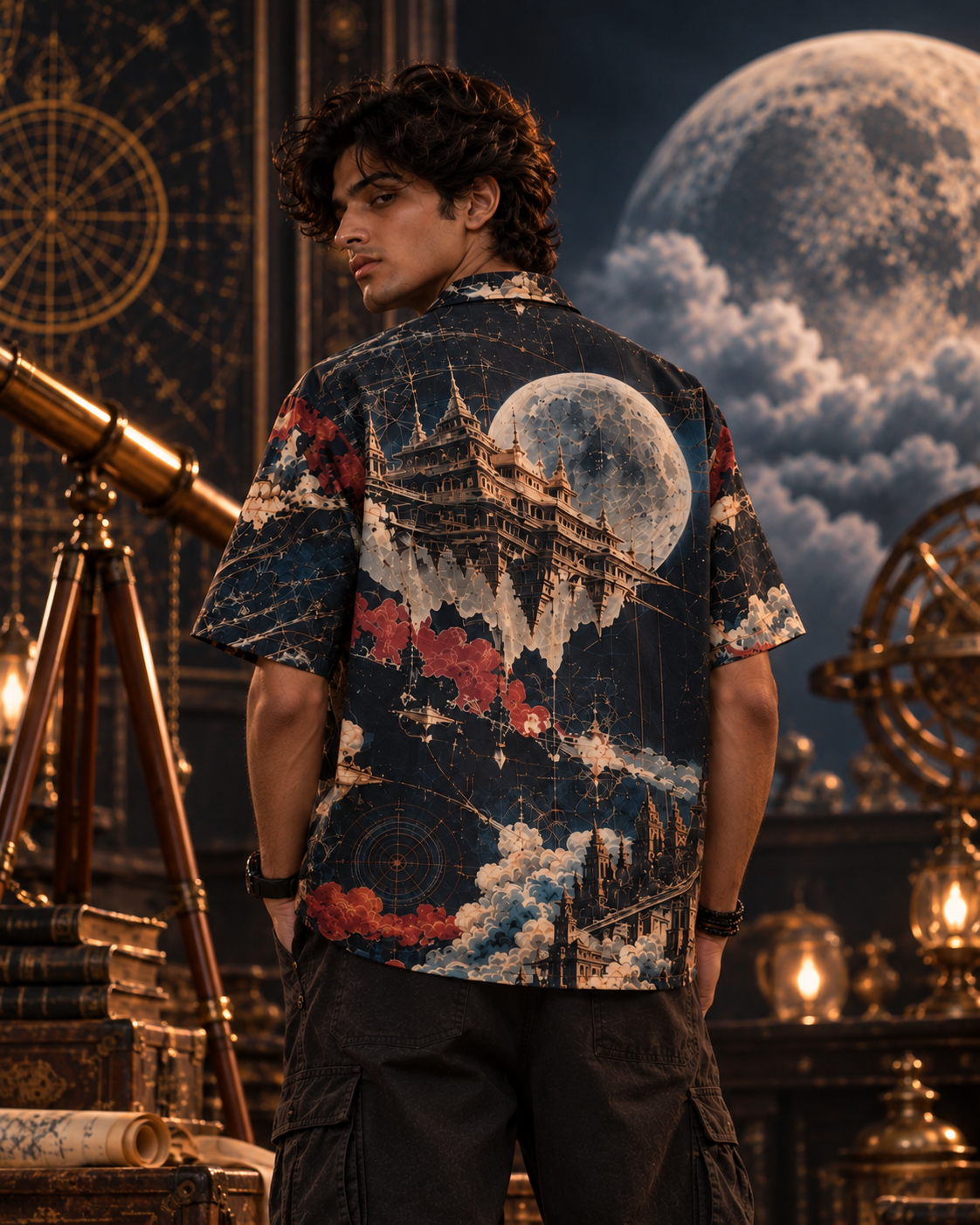 Pushpaka Night Flight men's printed casual shirt with Indian mythology design by ZERO CODE - view 3