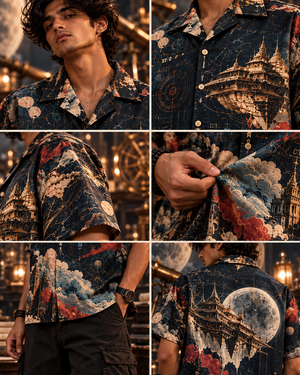 Pushpaka Night Flight men's printed casual shirt with Indian mythology design by ZERO CODE - view 6