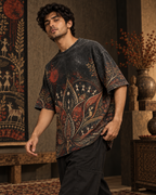 Burnt Lotus Ritual men's oversized t-shirt with Madhubani folk-art design by ZERO CODE - view 3