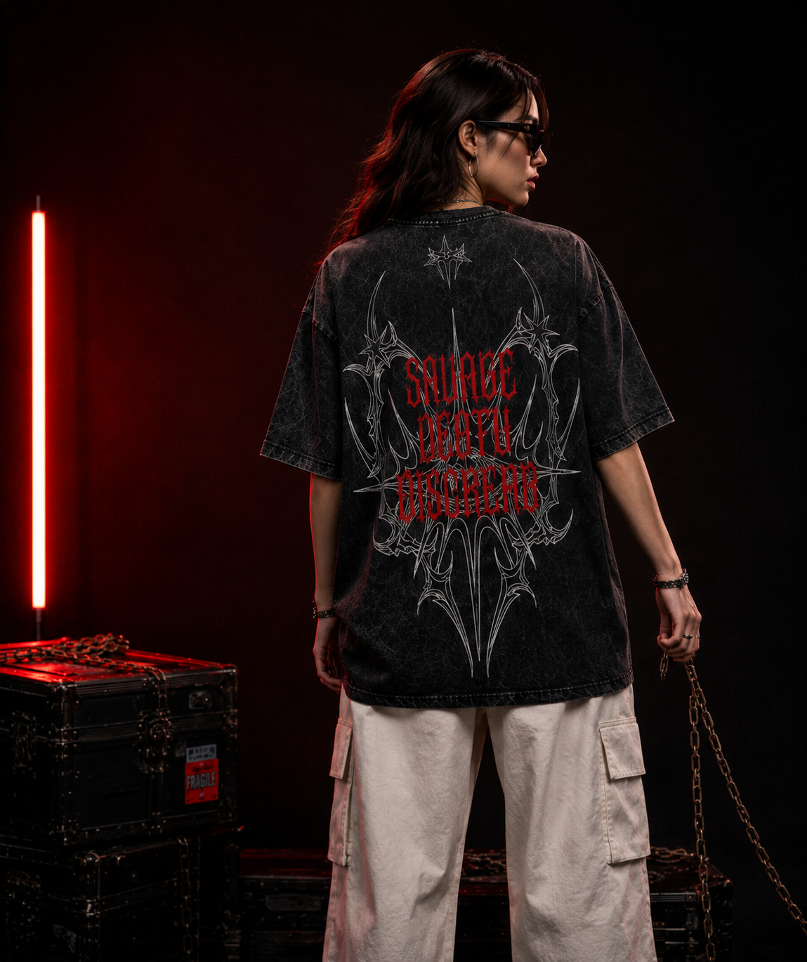 SAVAGE DEATH MOCKERY ACID WASH T-SHIRT