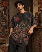 Burnt Lotus Ritual men's oversized t-shirt with Madhubani folk-art design by ZERO CODE - view 5