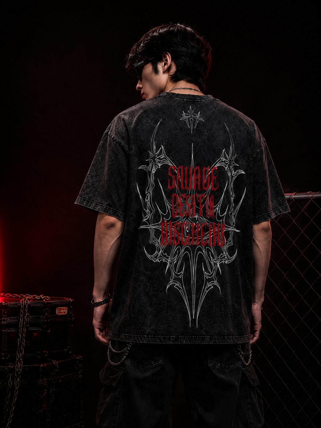 SAVAGE DEATH MOCKERY ACID WASH T-SHIRT