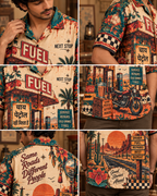 Desert Service Station men's printed casual shirt with retro racing and Indian road-trip design by ZERO CODE - view 6