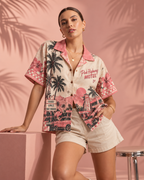 Pink Highway Motel women's printed casual shirt with retro racing and Indian road-trip design by ZERO CODE - view 4