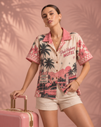 Pink Highway Motel women's printed casual shirt with retro racing and Indian road-trip design by ZERO CODE - view 5