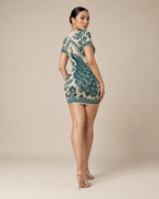 Jade Peacock Vine women's bodycon mini dress with tropical Indian resort design by ZERO CODE - view 5