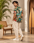 Highway Paradise men's printed casual shirt with retro racing and Indian road-trip design by ZERO CODE - view 4