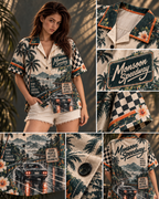 Monsoon Speedway women's printed casual shirt with retro racing and Indian road-trip design by ZERO CODE - view 4