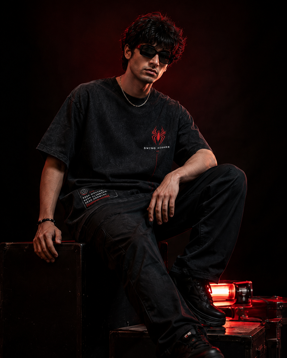 Spiderman : Swing Higher Acid Wash Oversized Tee