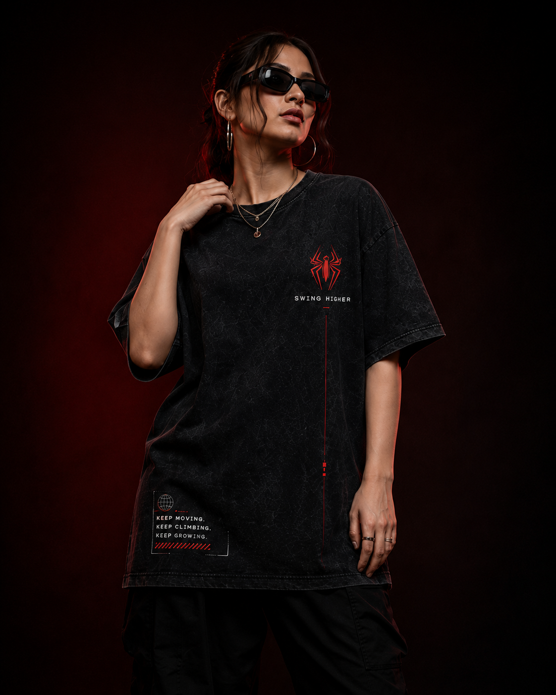 Spiderman : Swing Higher Acid Wash Oversized Tee