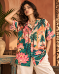 Lotus women's printed casual shirt with Madhubani folk-art design by ZERO CODE