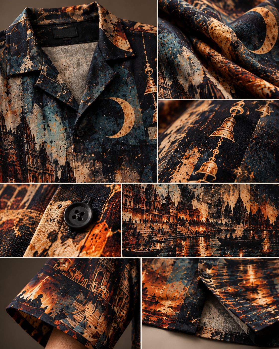 Banaras Nocturne men's printed casual shirt with dark Varanasi grunge design by ZERO CODE - view 5