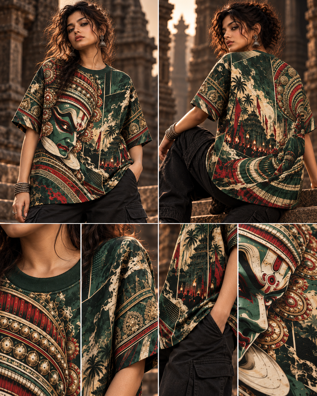 Emerald Arangam women's oversized t-shirt with Theyyam anime design by ZERO CODE - view 3