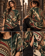 Emerald Arangam women's oversized t-shirt with Theyyam anime design by ZERO CODE - view 3