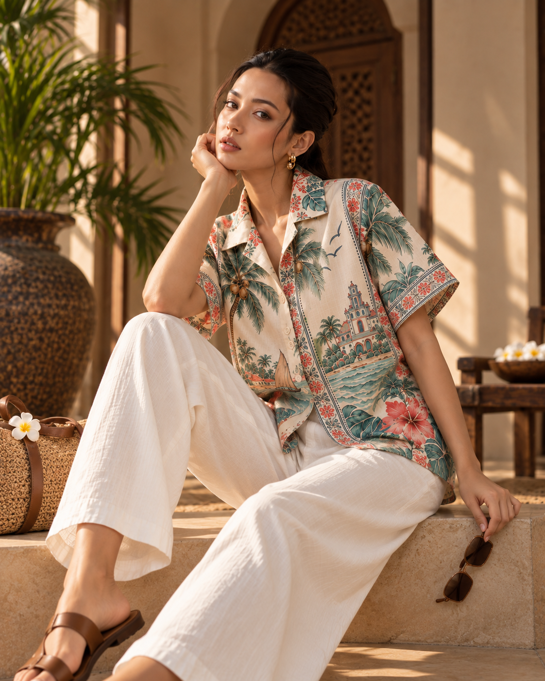 Coconut Riviera women's printed casual shirt with tropical Indian resort design by ZERO CODE - view 5