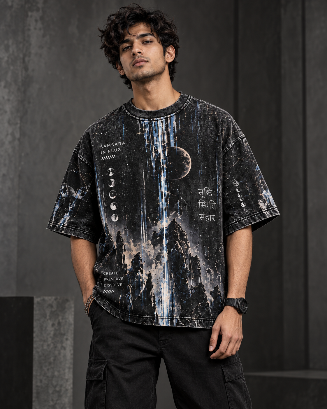 Trishul Void men's oversized t-shirt with Indian mythology design by ZERO CODE - view 2