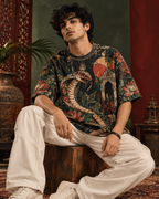 Serpent Garden men's oversized t-shirt with Madhubani folk-art design by ZERO CODE