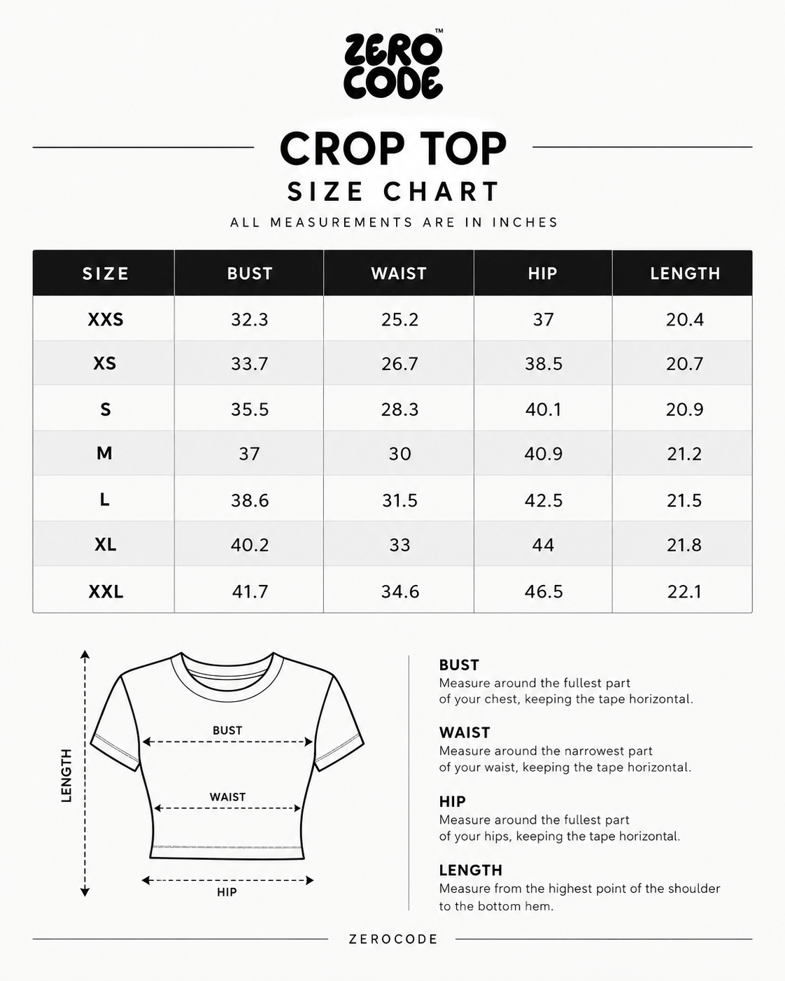 ZERO CODE women's crop top - product information