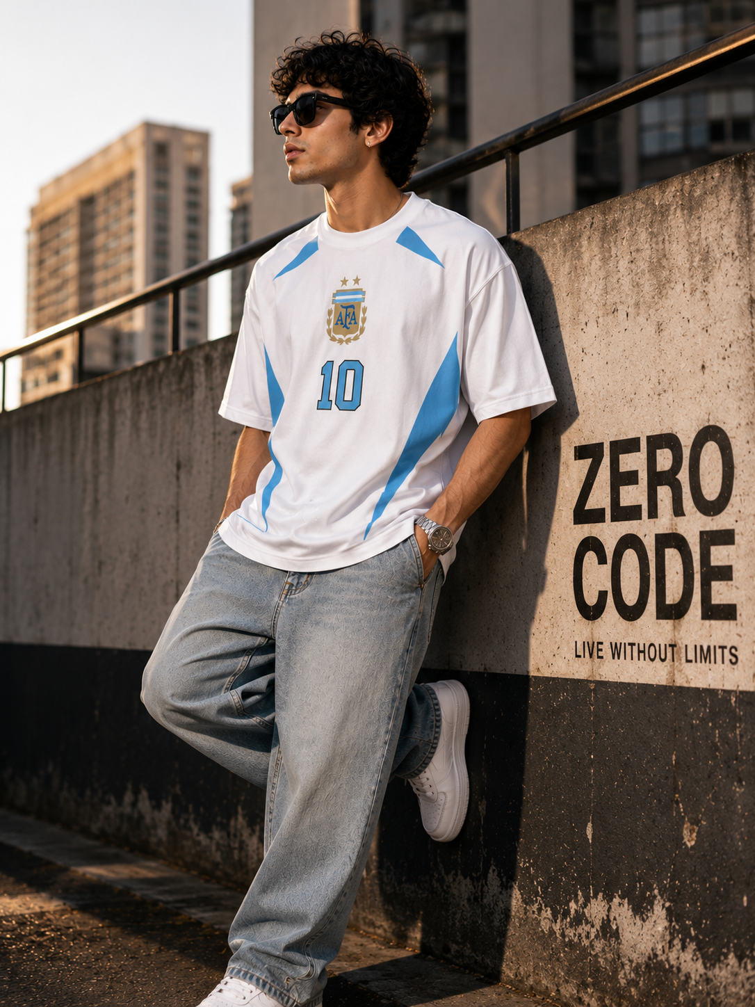 Argentina No. 10 Oversized Football T-Shirt – White Edition