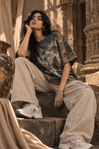 Monsoon Temple women's oversized t-shirt with tropical Indian resort design by ZERO CODE - view 2