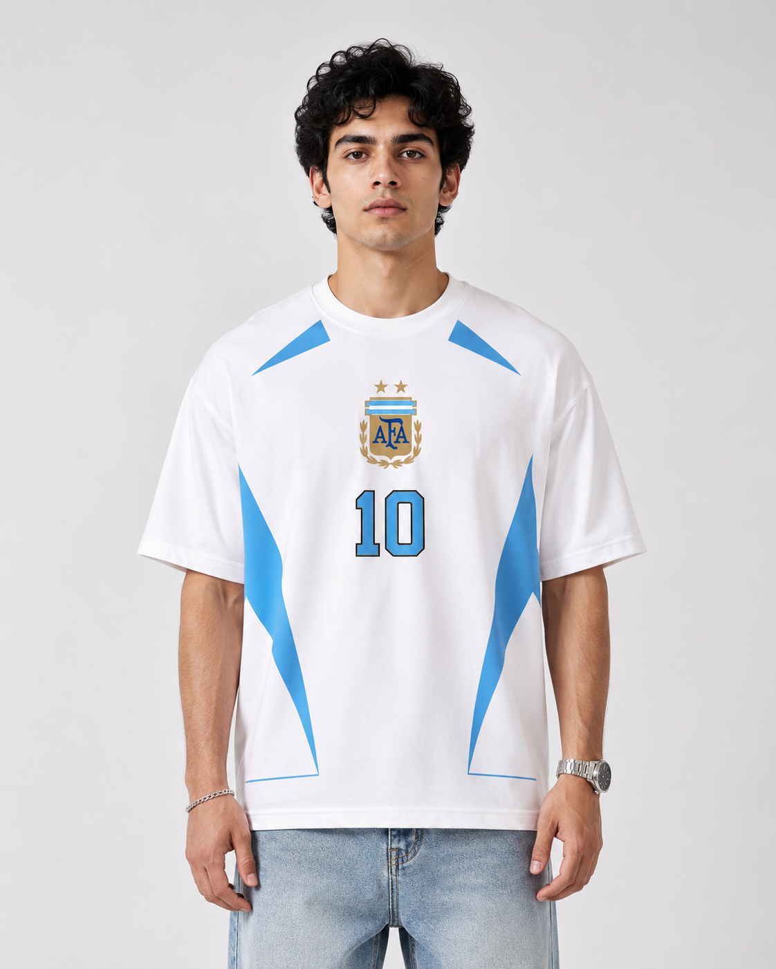 Argentina No. 10 Oversized Football T-Shirt – White Edition
