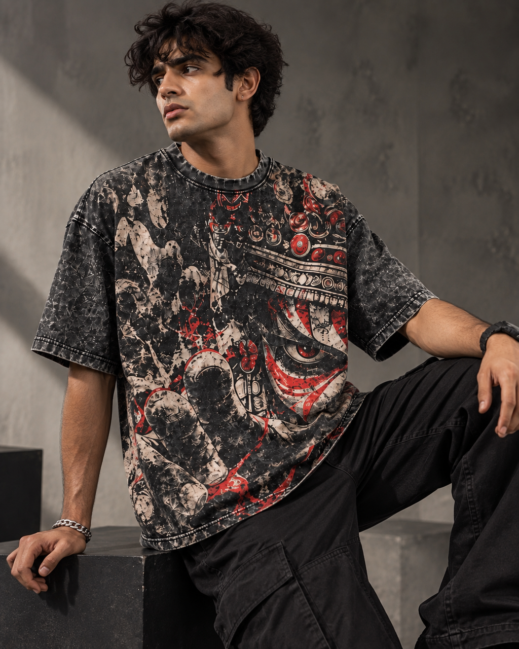 Ash Demon men's oversized t-shirt with Theyyam anime design by ZERO CODE - view 5