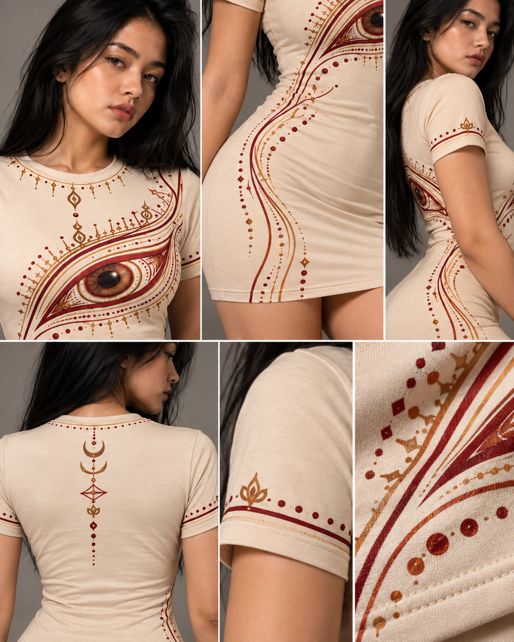 Third Eye Ritual women's bodycon mini dress with Theyyam anime design by ZERO CODE - view 5