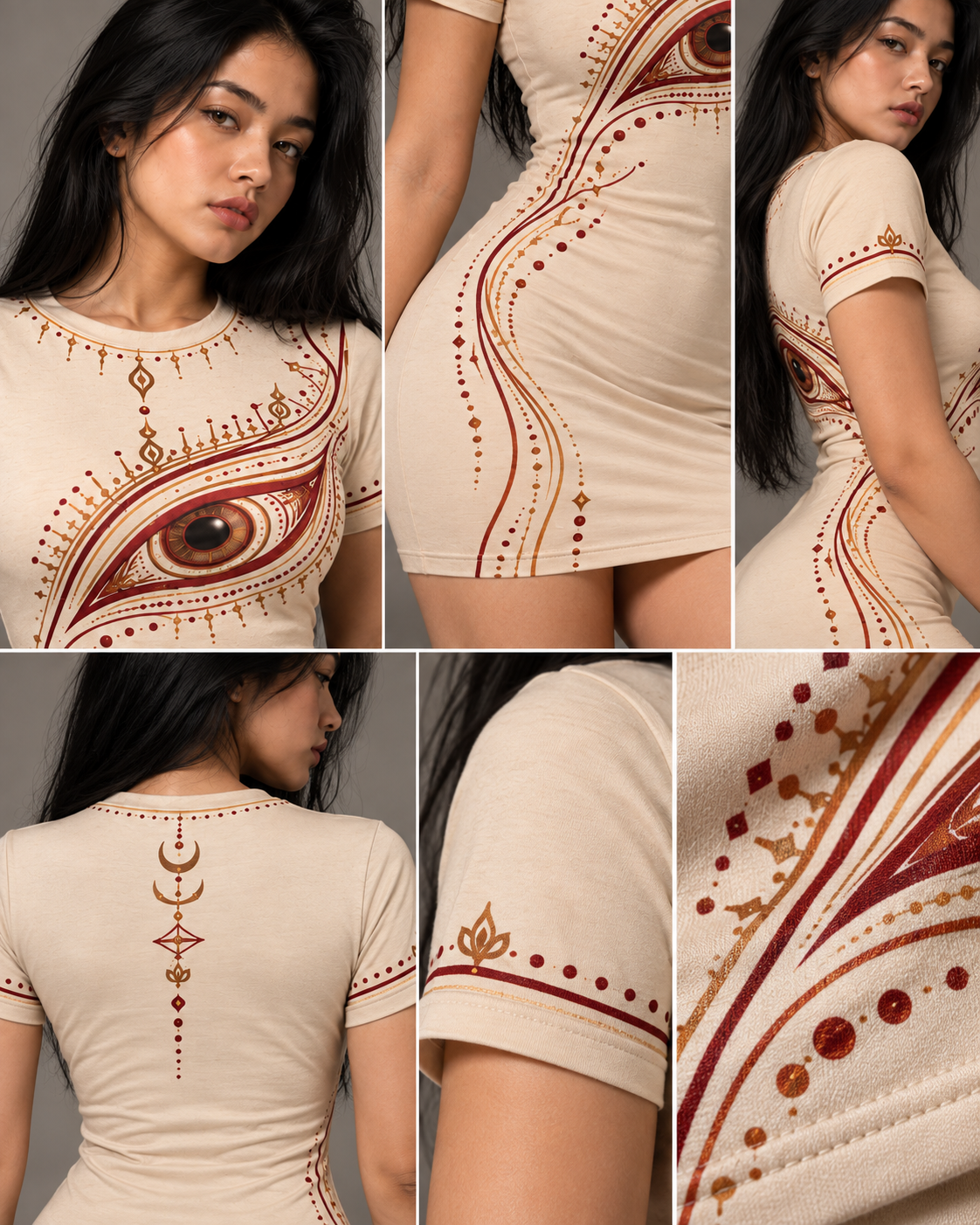 Third Eye Ritual women's bodycon mini dress with Theyyam anime design by ZERO CODE - view 5