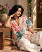 Lotus Cabana women's printed casual shirt with tropical Indian resort design by ZERO CODE - view 2