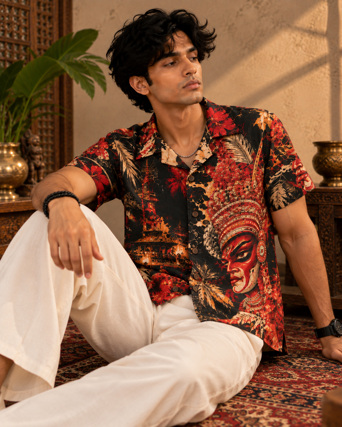 Temple After Midnight men's printed casual shirt with Theyyam anime design by ZERO CODE