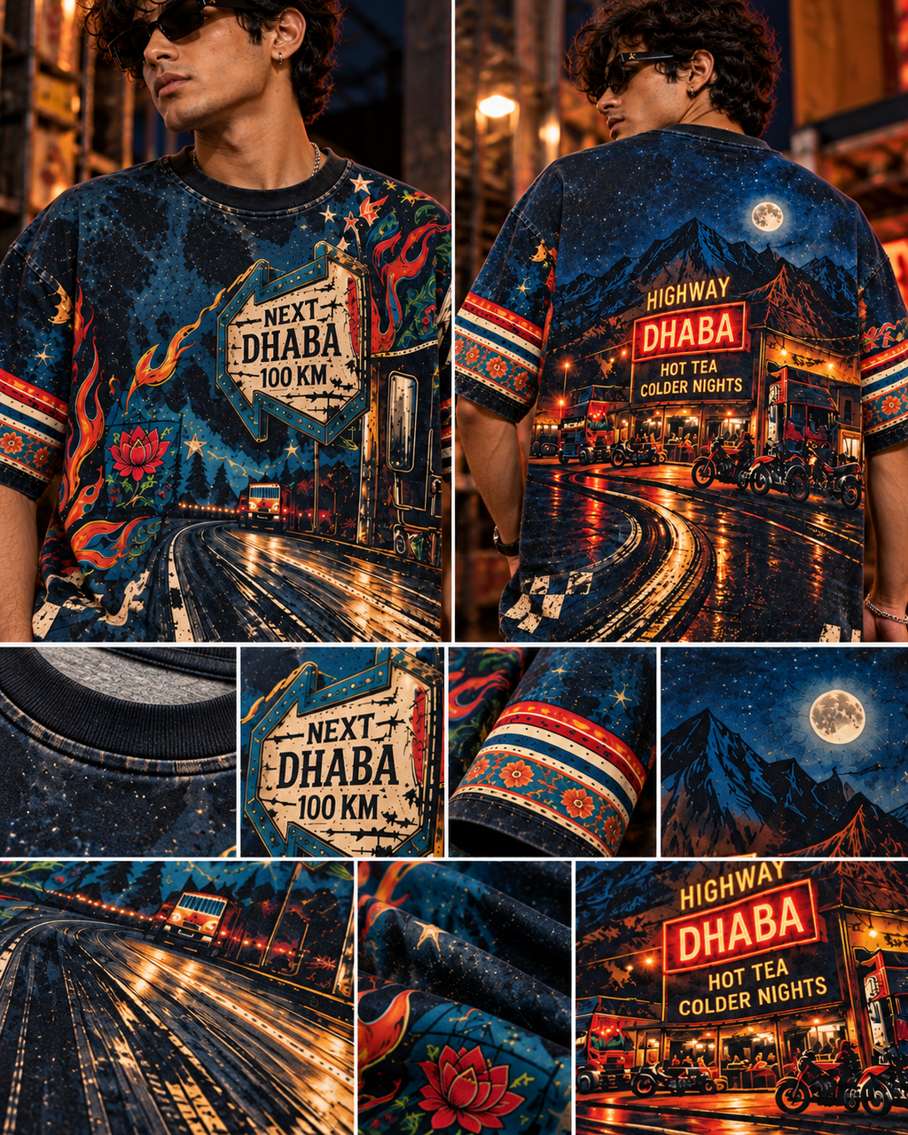 Midnight Dhaba Racing men's oversized t-shirt with retro racing and Indian road-trip design by ZERO CODE - view 6