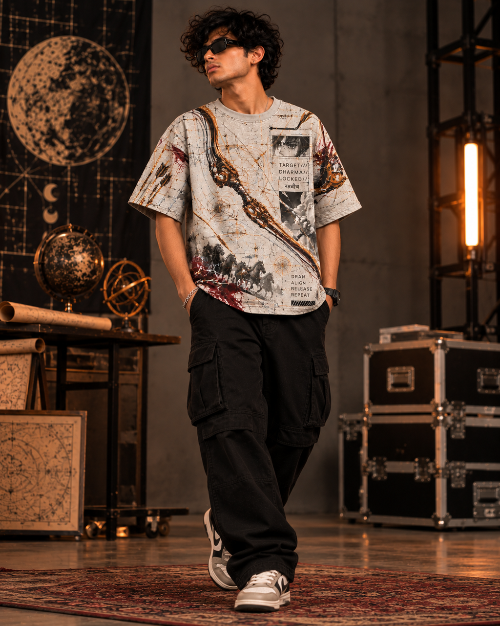 Gandiva Protocol men's oversized t-shirt with Indian mythology design by ZERO CODE