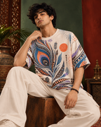 Peacock Static men's oversized t-shirt with Madhubani folk-art design by ZERO CODE - view 2