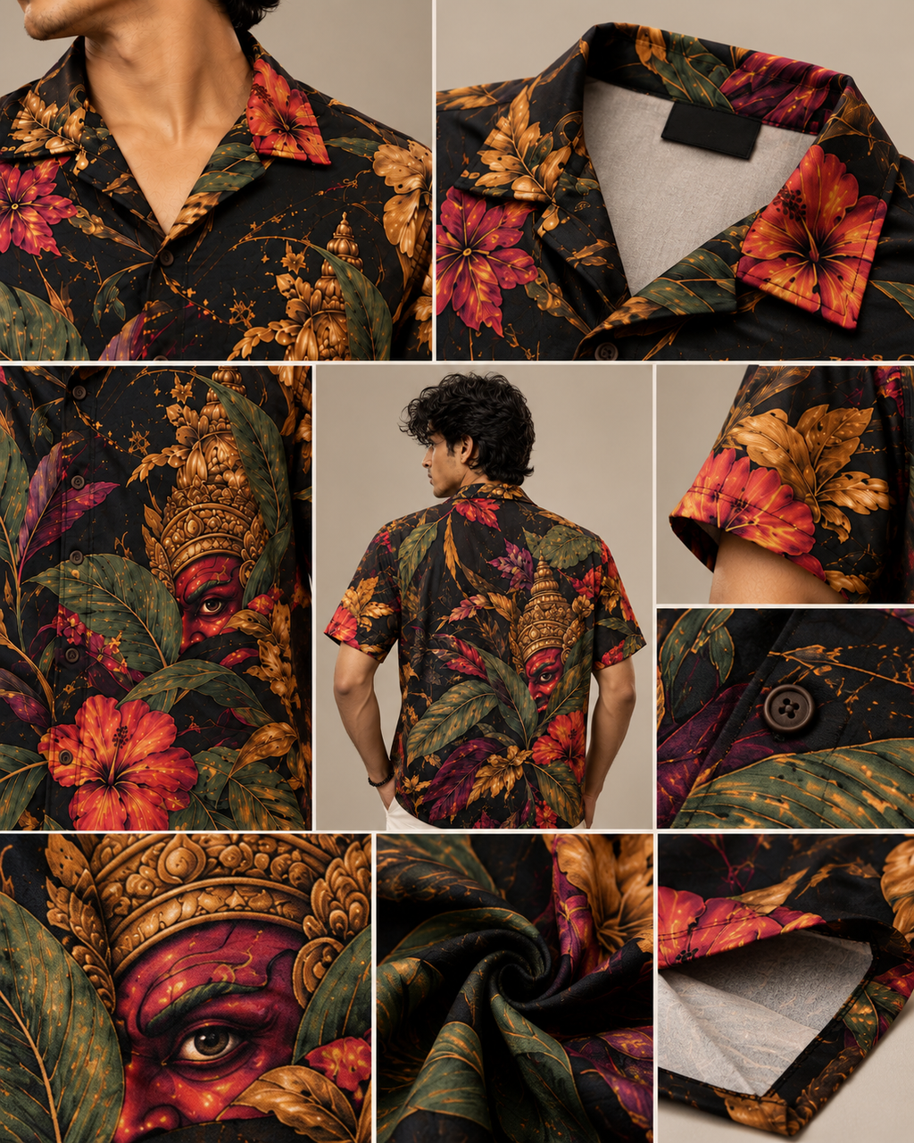 Golden Demon Garden men's printed casual shirt with Theyyam anime design by ZERO CODE - view 4