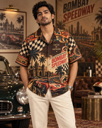 Bombay Speedway men's printed casual shirt with retro racing and Indian road-trip design by ZERO CODE - view 4